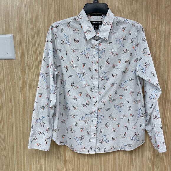 Lands' End White Print Top Size 10P - Picture 1 of 5